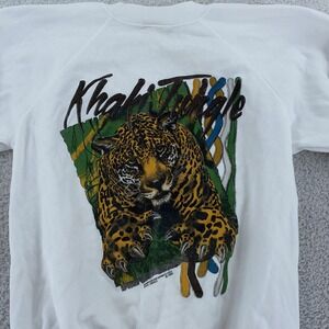 Vintage 90s Khaki Jungle Sweatshirt Mens XS Jaguar Nature Wild Cat Made USA